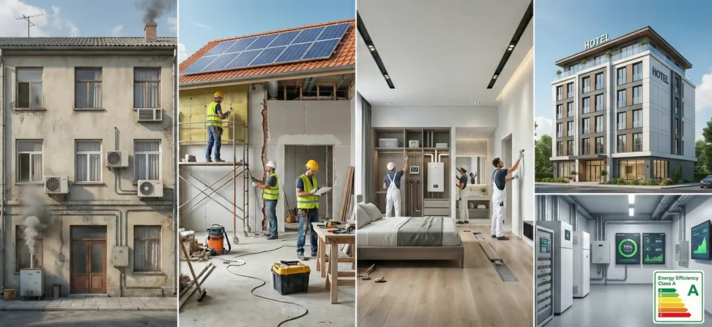 Ενεργειακή αναβάθμιση ξενοδοχείου Η εξοικονόμηση ενέργειας μειώνει σημαντικά το κόστος λειτουργίας.